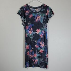 GAP Floral Ruffle Dress Size S Linen Hawaiian Short Sleeve Summer Casual